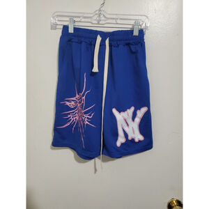 Romwe Men's SZ Xs Swim Trunks Bathing Suit Blue New York Pocket Drawstring